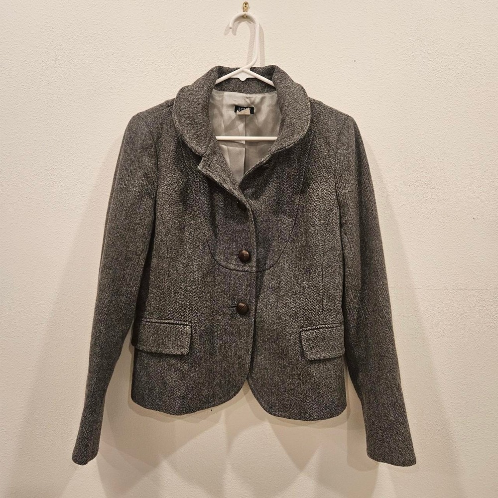 J Crew Blazer Womens 8 Gray Herringbone Bella Jacket Academia Y2K Tailored